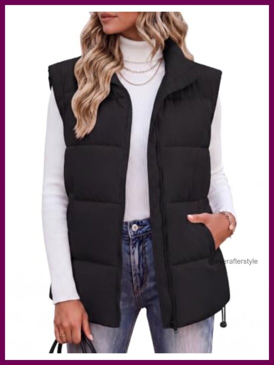 Jackets & Blazers - Quilted Puffer Vest Sleeveless Zip-Up Winter Coat